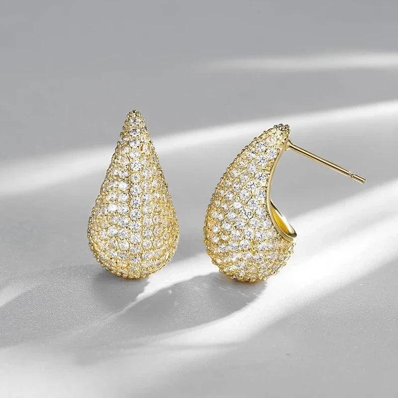 Huitan Waterdrop CZ Drop Earrings | Silver & Gold Women's Fashion