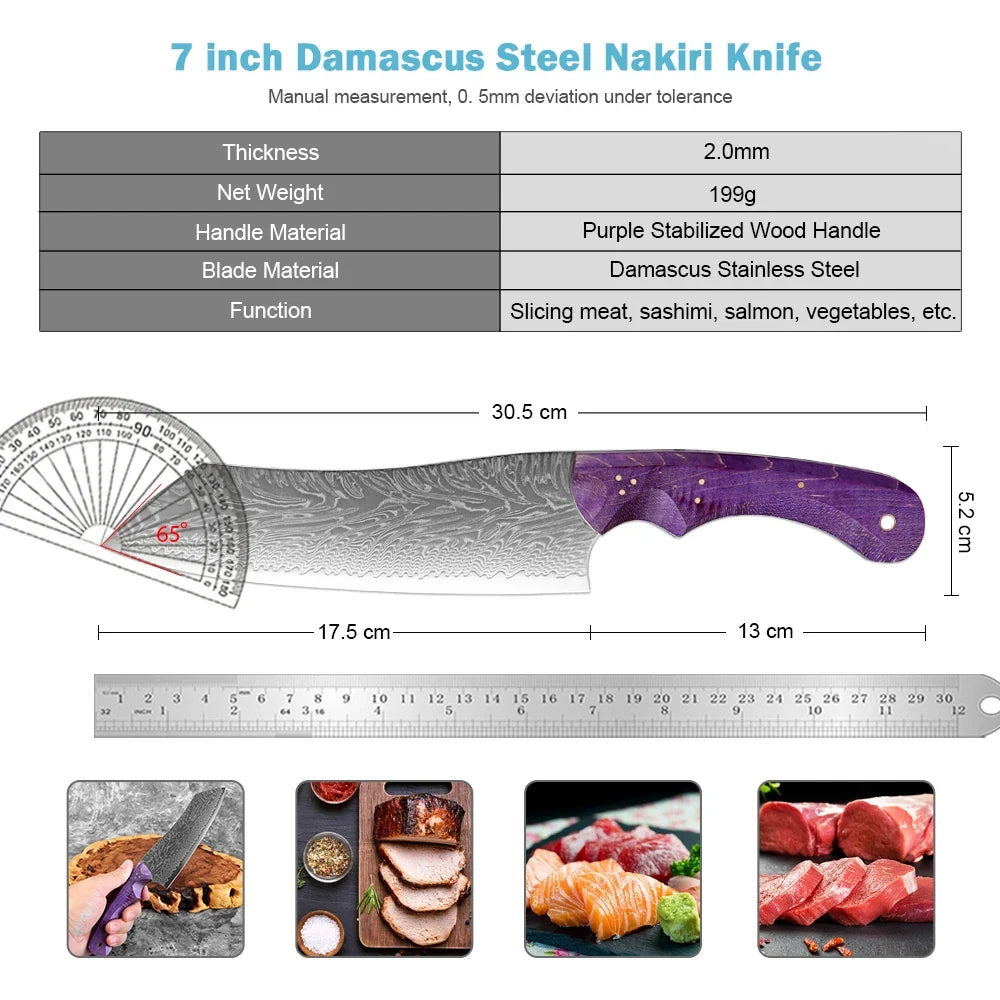 XITUO 7-Inch Damascus Santoku Knife – Purple Wood Handle