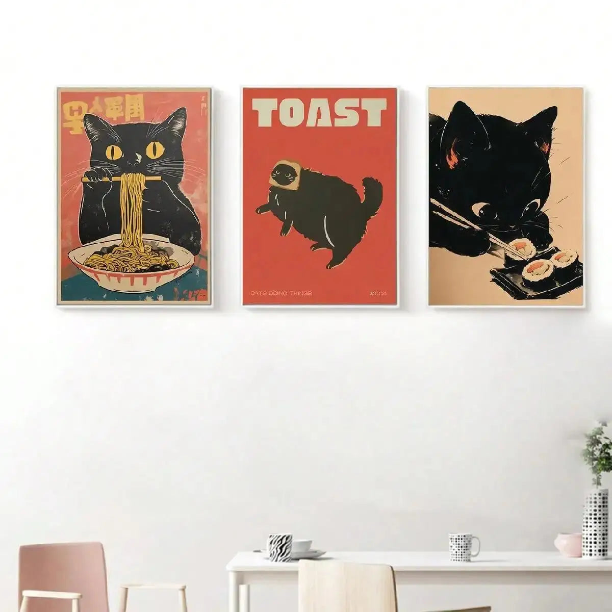 Funny Cat Ramen Sushi Canvas Poster | Japanese Wall Art
