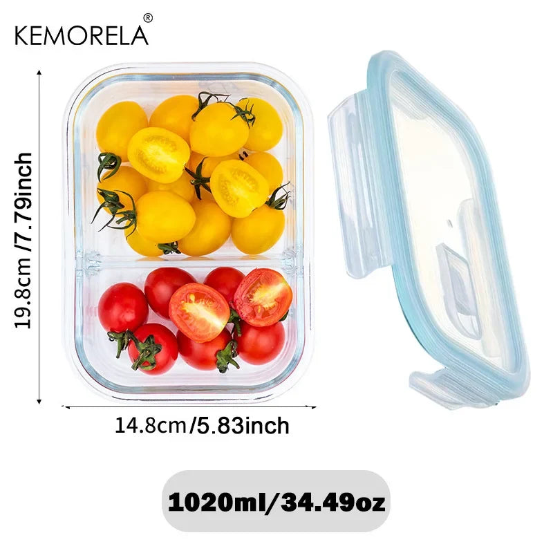 Glass Lunch Box 2/3 Compartment Airtight Lid | Fridge & Oven Safe