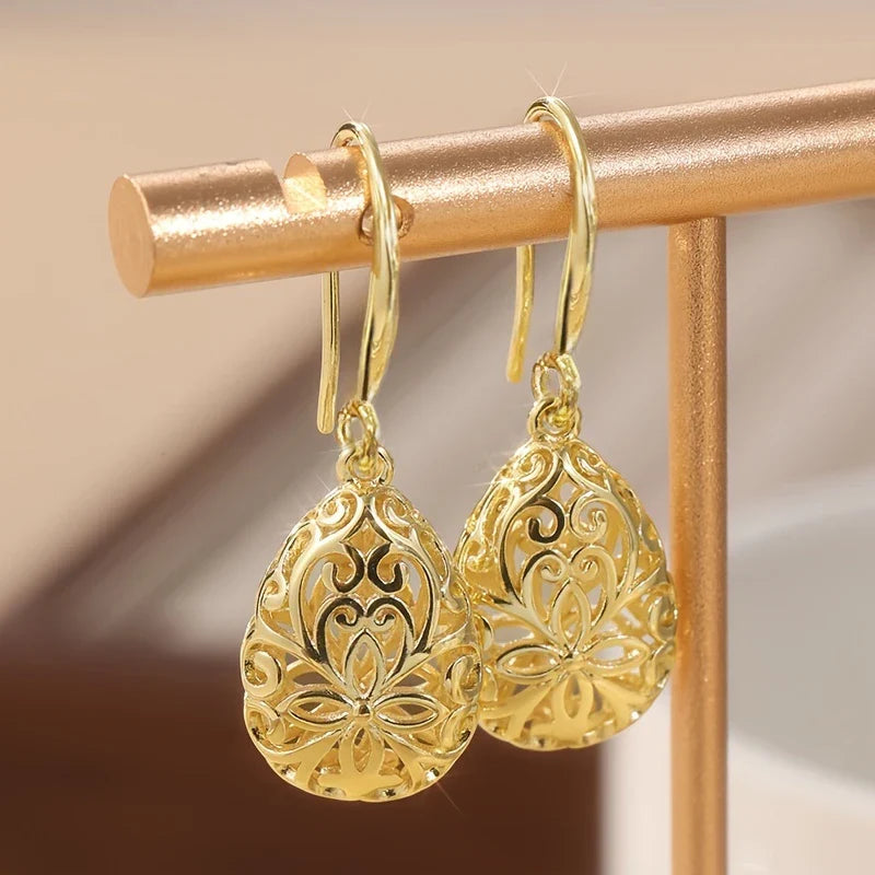 Huitan Gold Drop Earrings – Hollow Geometric Women's Jewelry