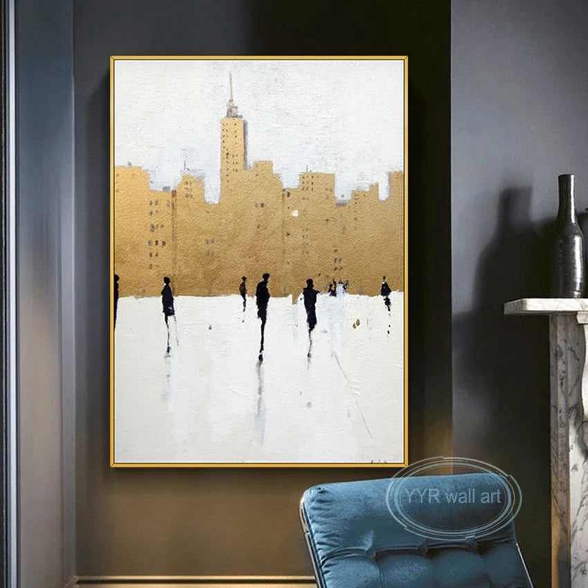 Abstract Gold Foil Street Scene Hand-Painted Oil Painting Canvas
