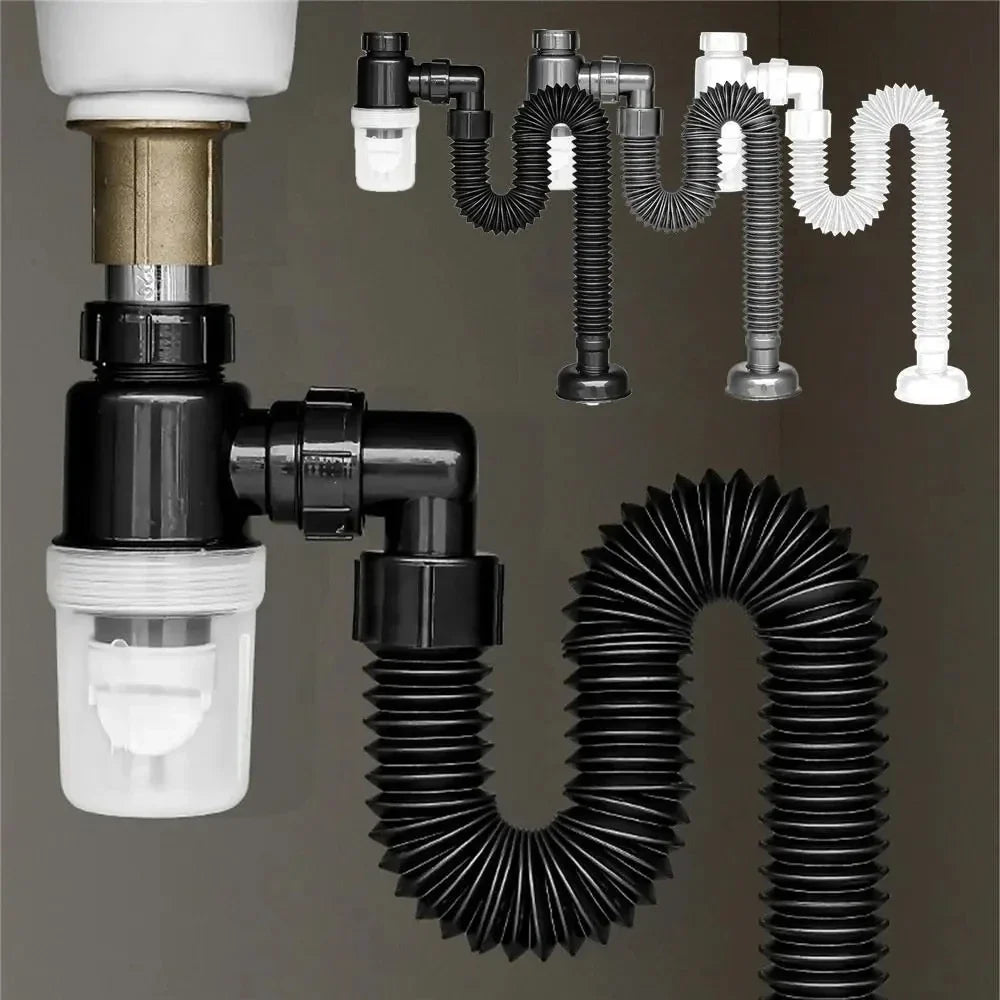Flexible Sink Drain Pipe Odor Barrier 3" Universal Fit ABS