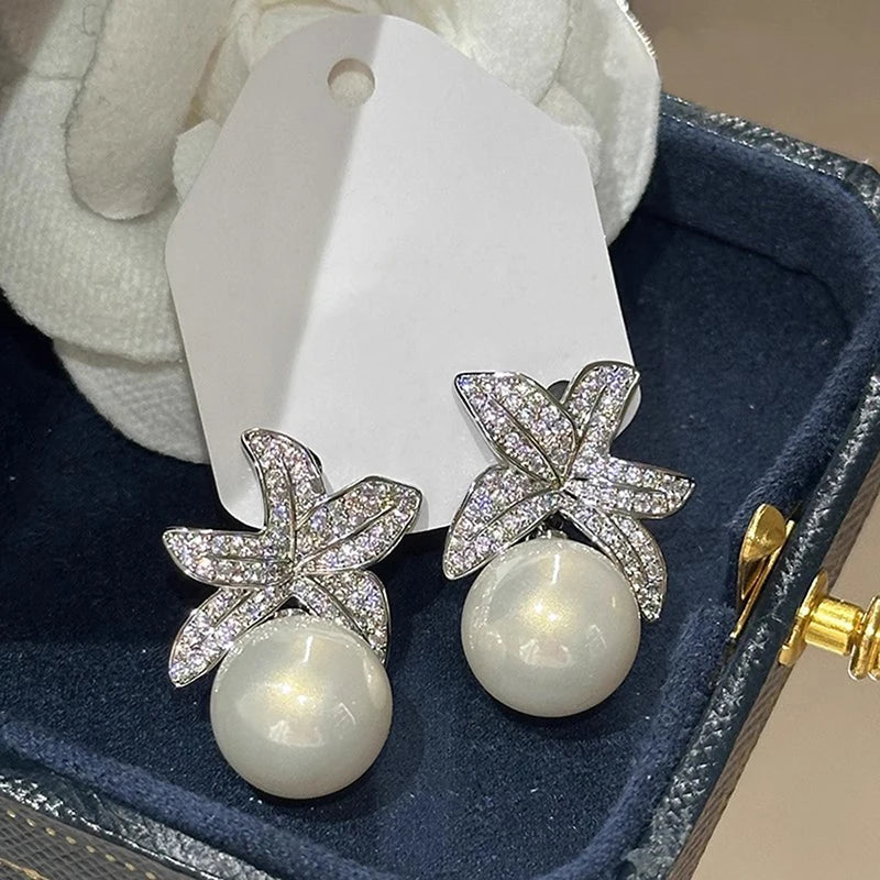Huitan Flower Simulated Pearl Drop Earrings – Women's Fashion