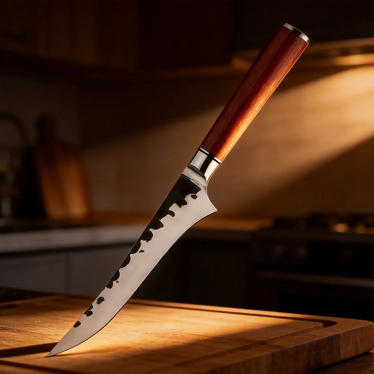 Hand Forged Boning Knife – Hammered Steel & Rosewood Handle