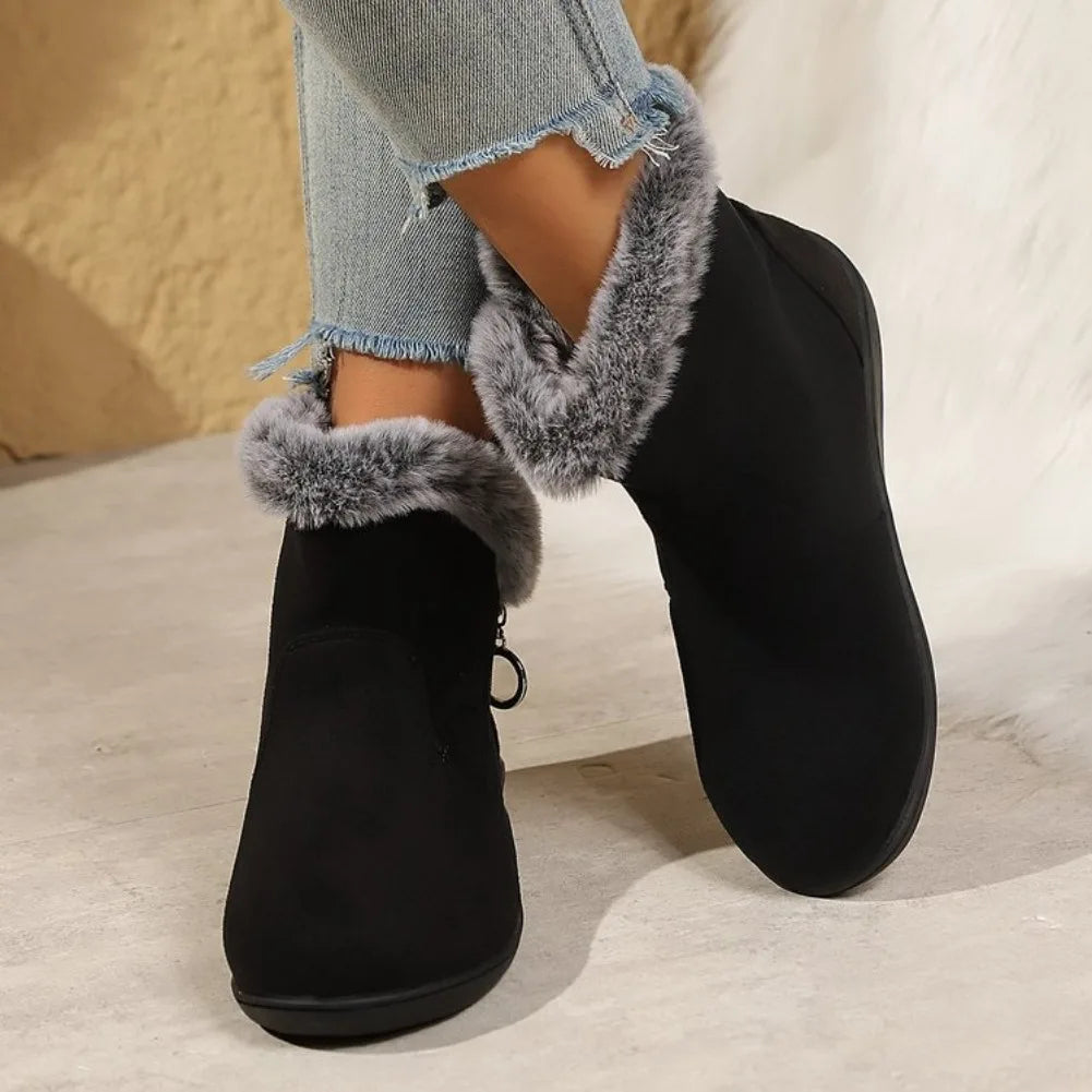 Women's Warm Plush Ankle Snow Boots – Zipper Flat Winter Shoes