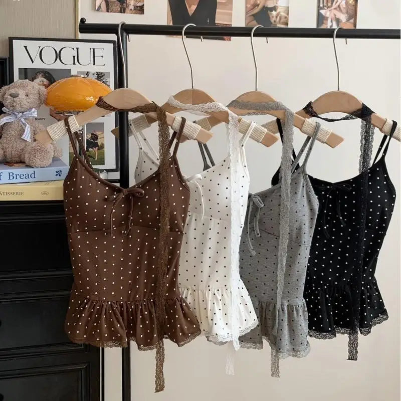 Women's Polka Dot Bandeau Cami Top – French Slim Fit Summer