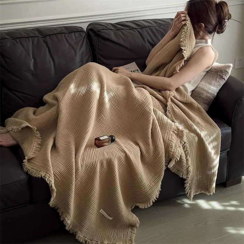 4-Layer Cotton Muslin Throw Blanket – All-Season Adult
