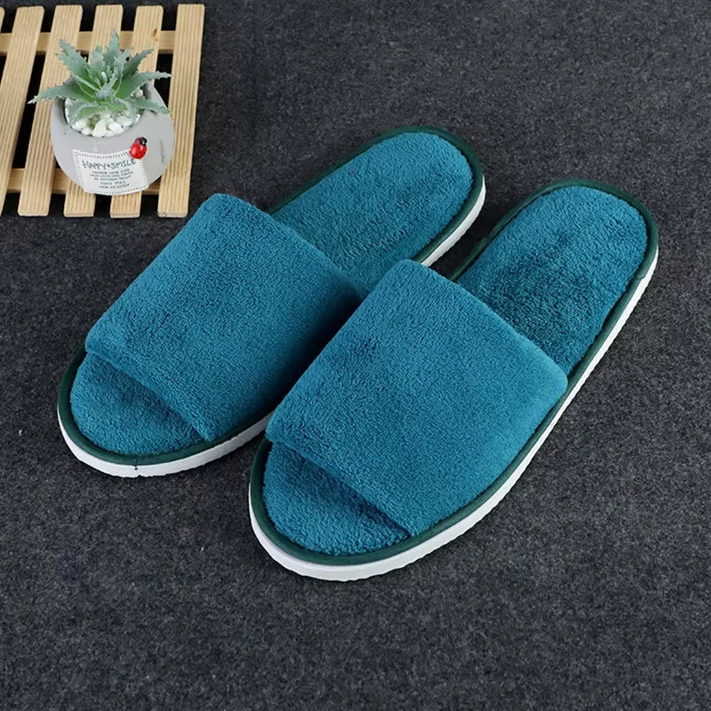 Soft Coral Fleece Disposable Hotel Slippers | Non-Slip Unisex