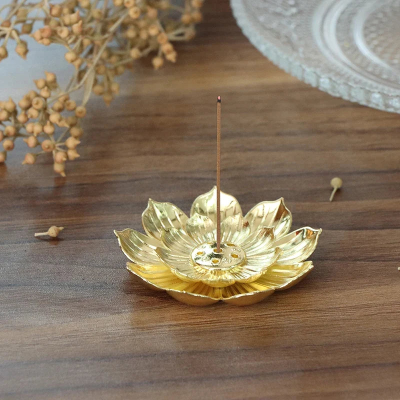 Gold Incense Burner Stick Holder – Buddhist Flower Plate Base