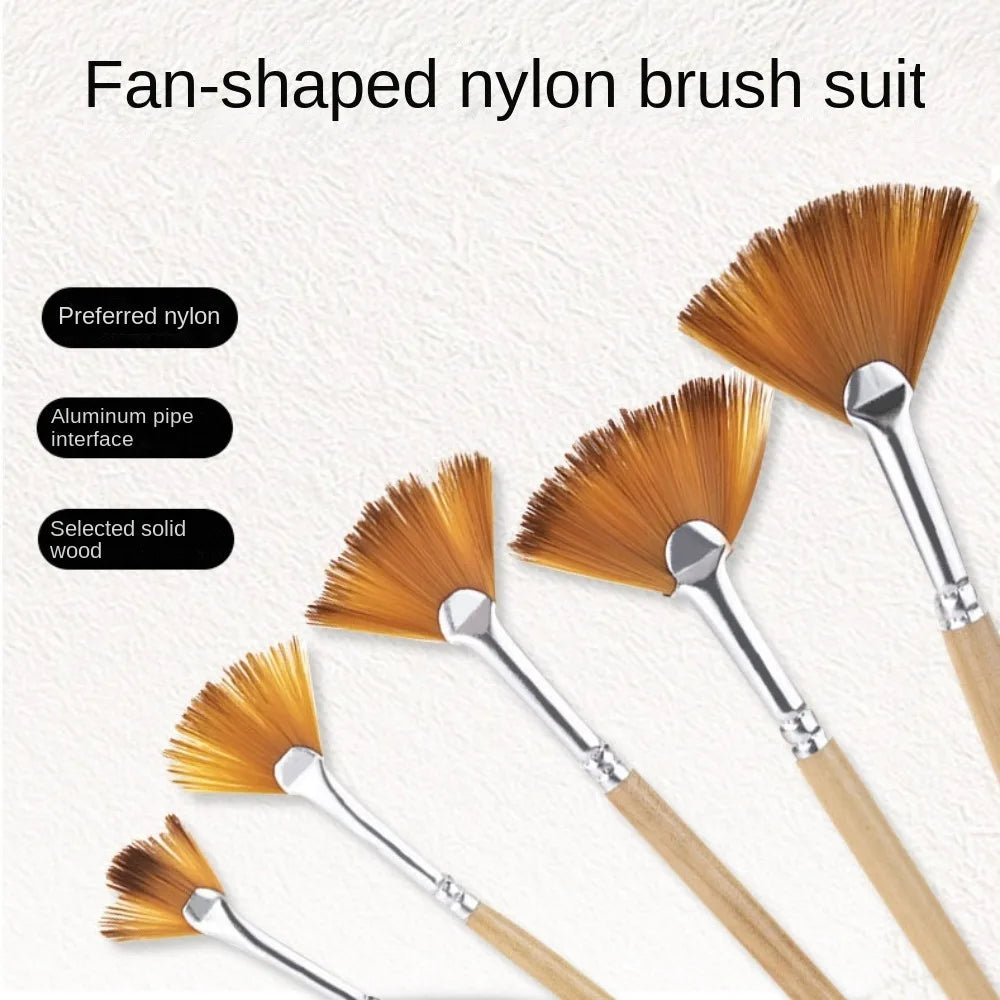 5-Piece Artist Fan Paint Brush Set – Nylon Hair & Wood Handle
