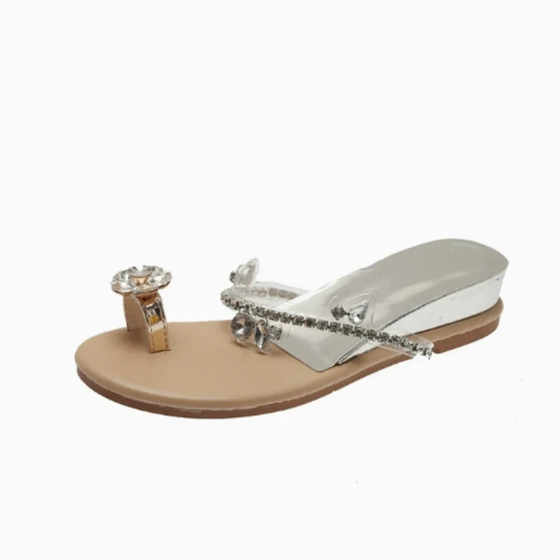 Women's Rhinestone Bohemian Clip Toe Beach Sandals | Low Heel