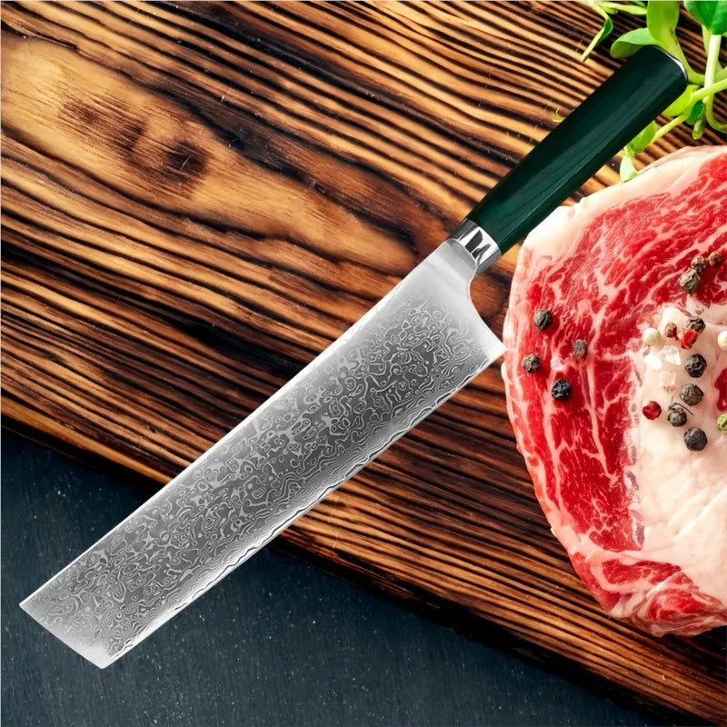 Damascus Steel Nakiri Knife – Full Tang Chef Kitchen Knife