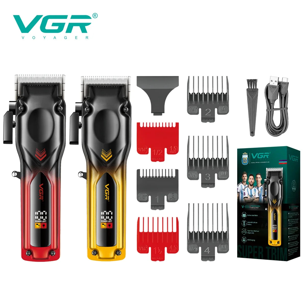 VGR V-656 Electric Hair Clipper Set | LCD Display & 6 Combs