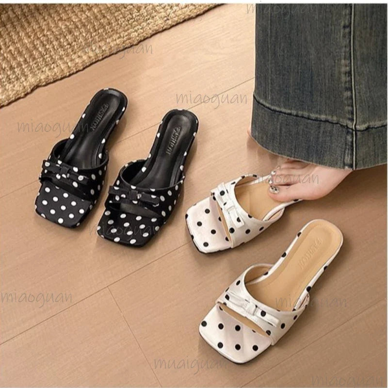 Women's Polka Dot Flat Sandals – Open Toe Summer Slides