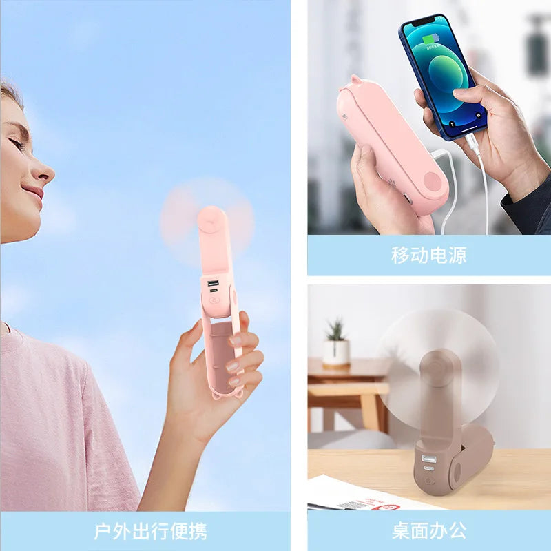 Handheld Folding USB Mini Fan – Portable Desk & Power Bank
