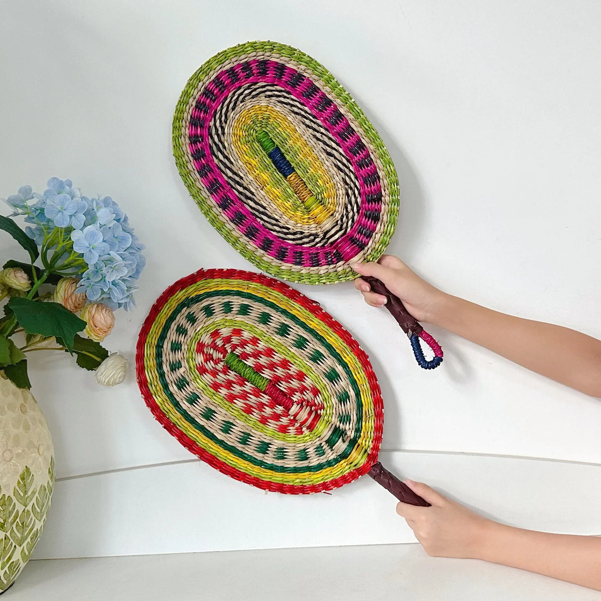 Woven Straw Fan Summer Cooling Grass Handwoven Handmade Nordic