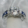 Huitan Cubic Zirconia Vintage Ring – White & Blue | Sizes 5–14