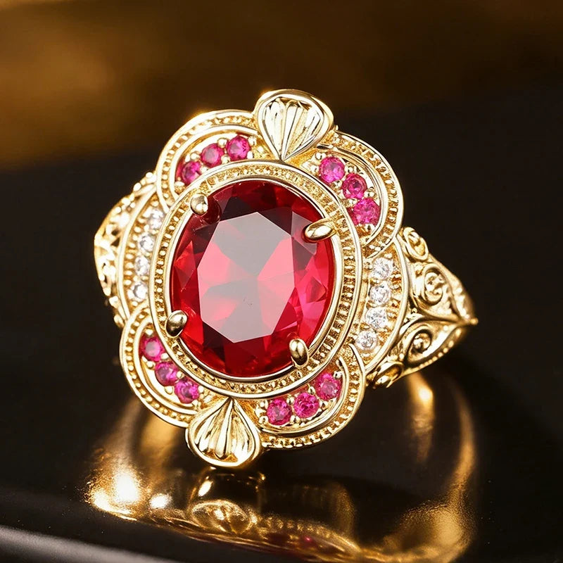 Huitan Red CZ Engagement Ring for Women | Wedding Band