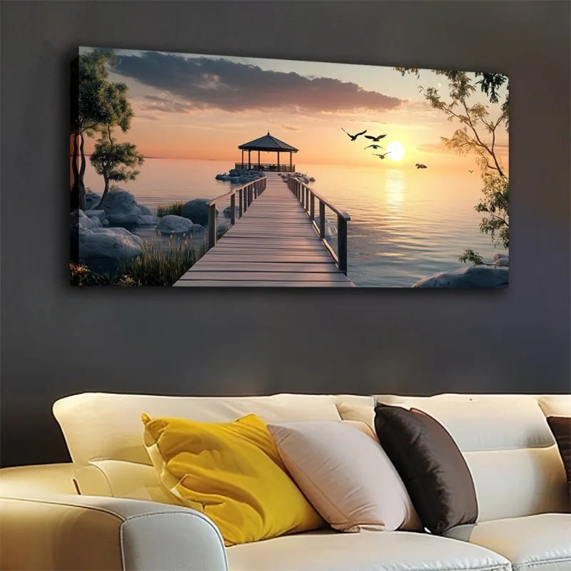 Abstract Sea & Birds Canvas Wall Art | Modern Minimalist Decor