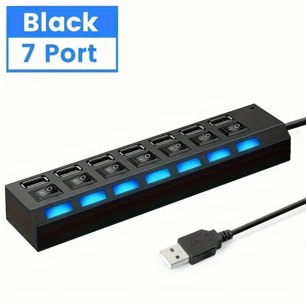 4/7 Port USB 2.0 Hub Splitter with LED Switch | PC & Laptop