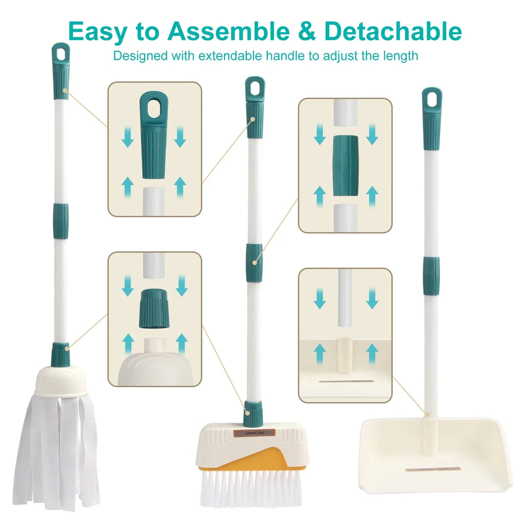 Kids Housework Supplies Cleaning Broom Dustpan Bucket Mop Play House