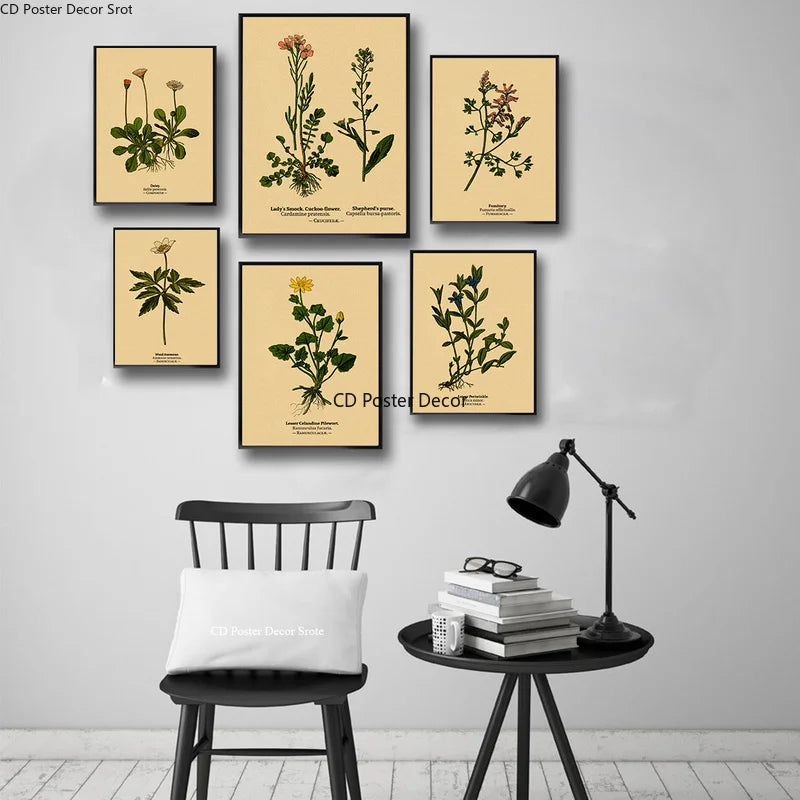 Vintage Botanical Poster – Kraft Paper Plant & Flower Wall Art