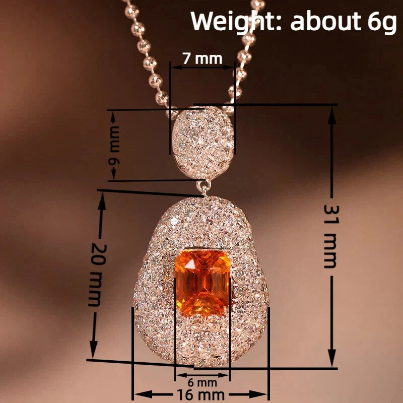 Huitan Pear Shape Orange Red CZ Pendant Necklace | Bead Chain