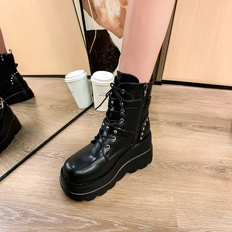Goth Platform Ankle Chelsea Boots – Chunky Wedge Women Sizes 5.5–10
