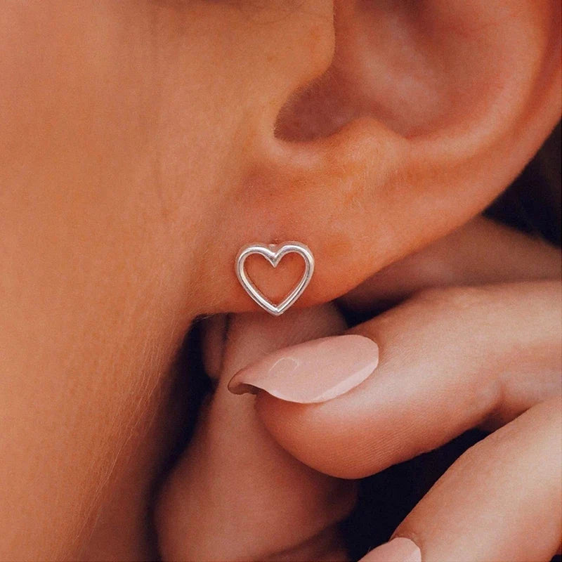 Huitan Minimalist Heart Stud Earrings – Silver Tone Women's Studs