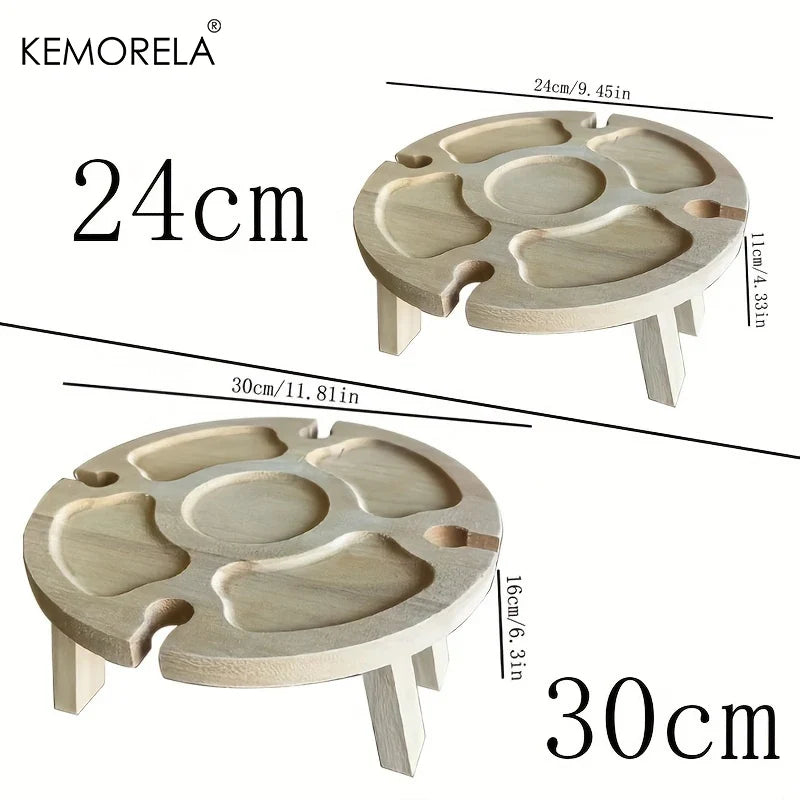 KEMORELA Wooden Folding Picnic Table – Portable Snack & Wine Tray