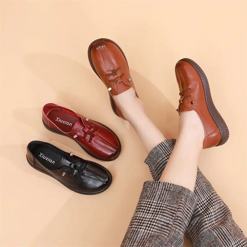 Women's Genuine Leather Loafers – Flat Slip-On Moccasin Shoes