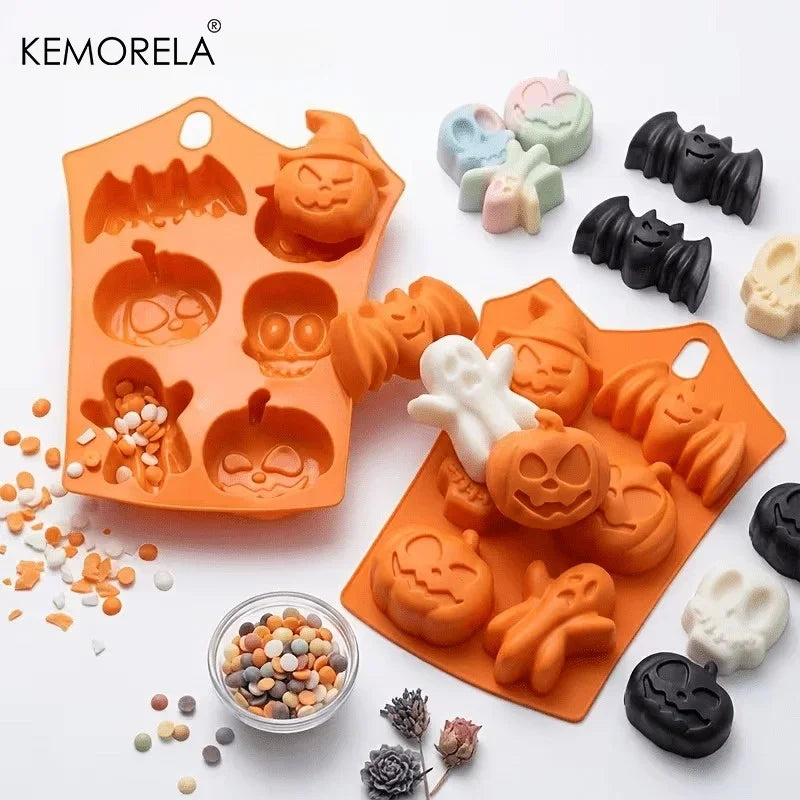 KEMORELA Halloween Silicone Mold – Skull, Pumpkin, Bat & Ghost