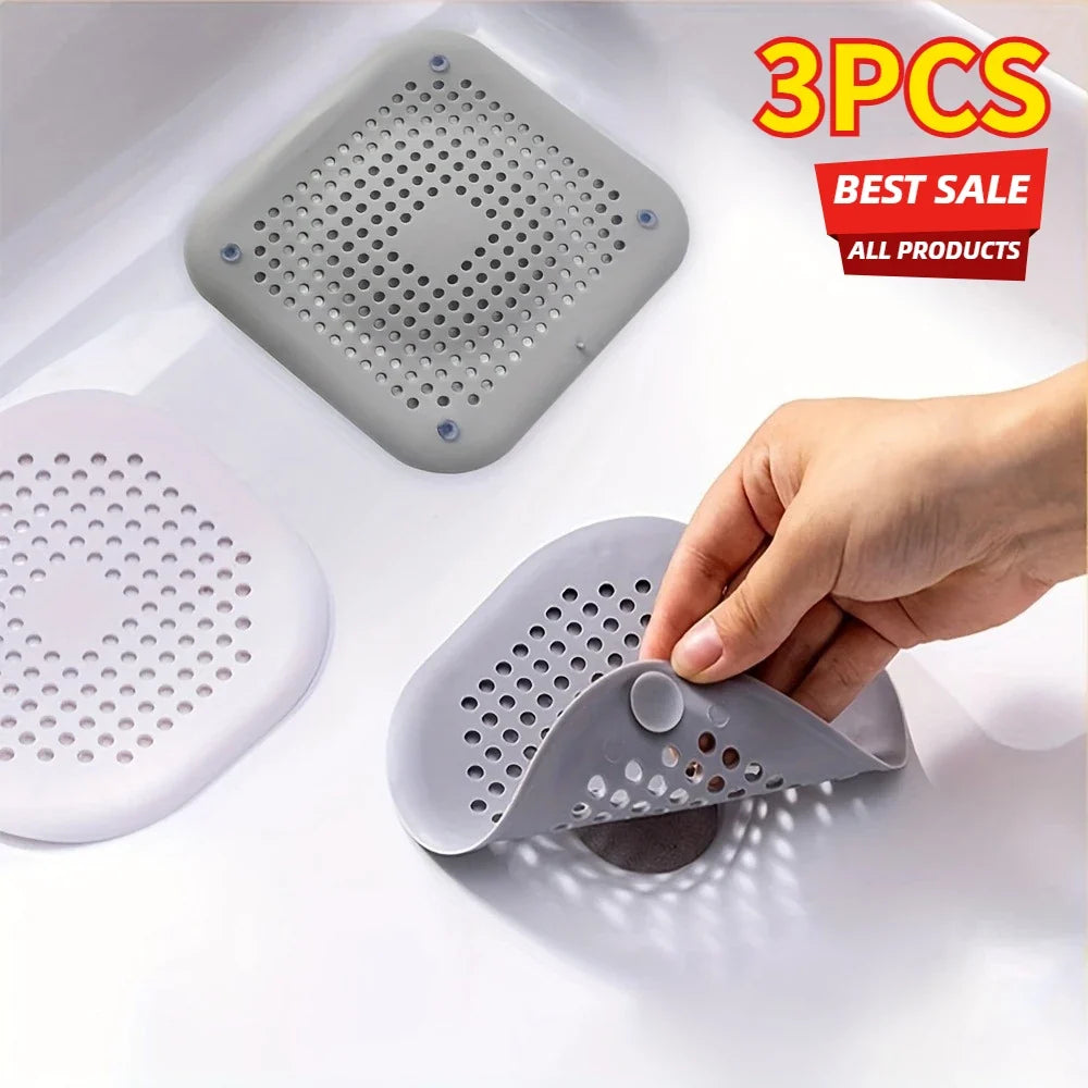 Silicone Floor Drain Hair Catcher with Suction Cup – 3 Pack
