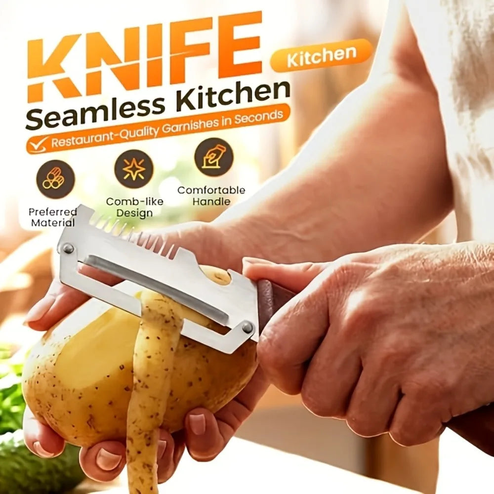 Stainless Steel Vegetable Peeler & Slicer – Wooden Handle