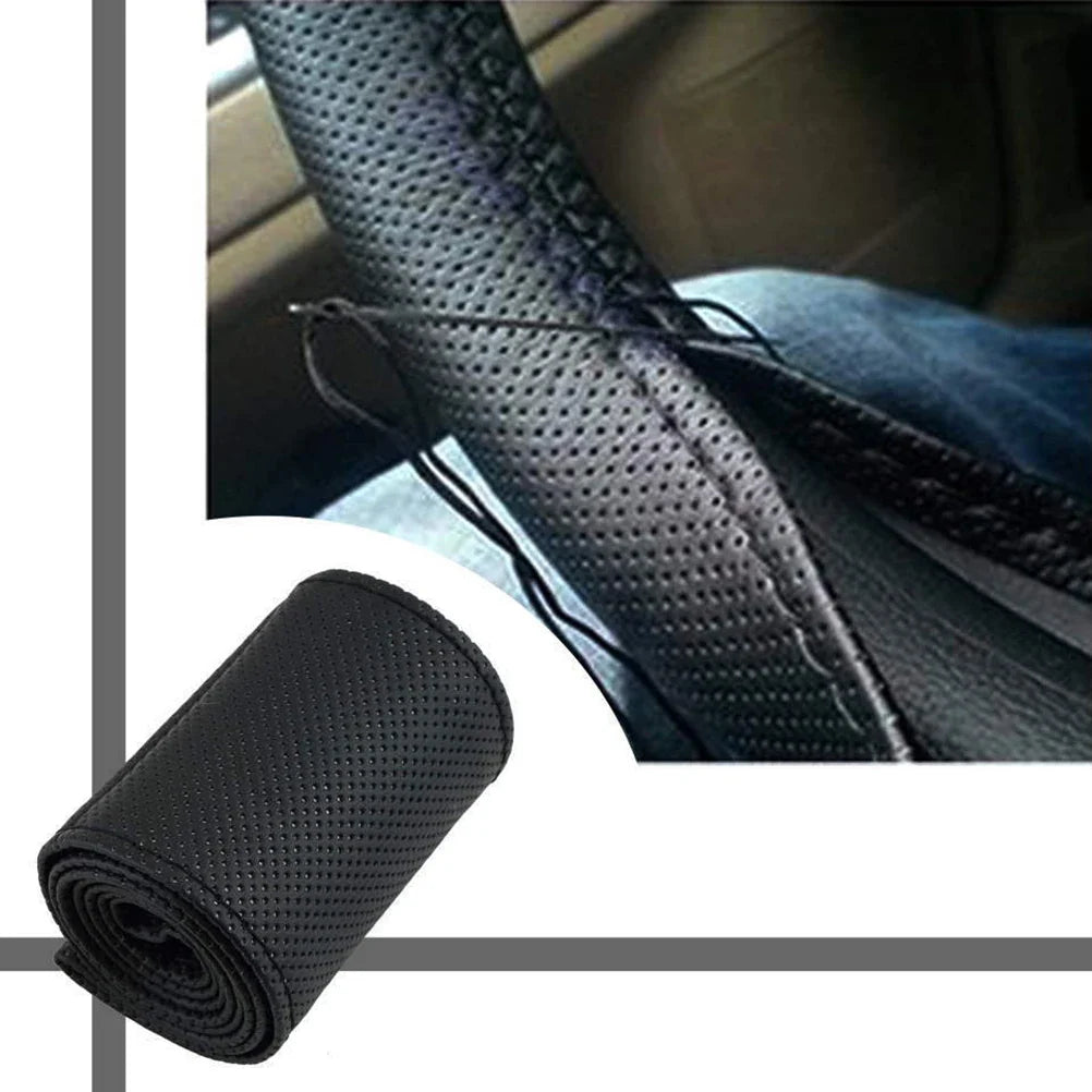 DIY PU Leather Steering Wheel Cover with Needle & Thread