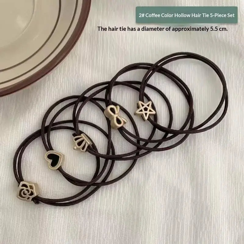 Alloy Charm Elastic Hair Ties 5/10 Pcs – Heart Flower Pentagram