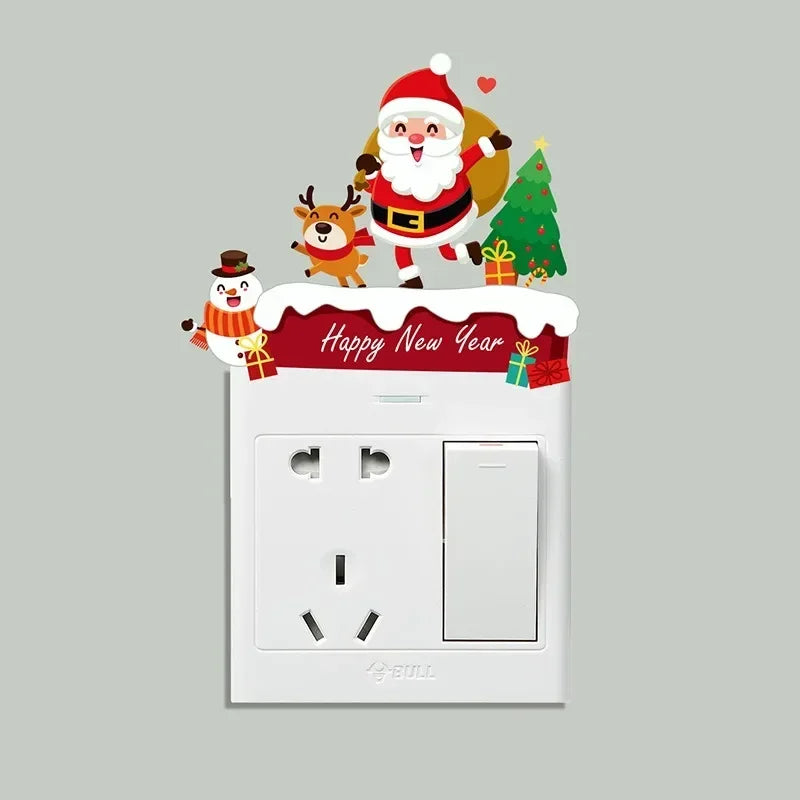 Christmas Wall Switch Stickers – Removable Festive PVC Decals