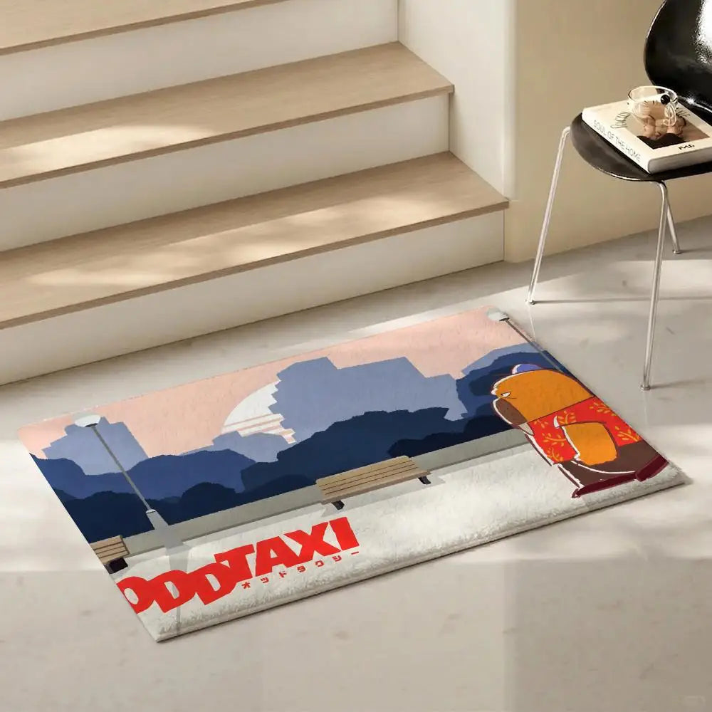 Anime Odd Taxi Flannel Floor Mat – Non-Slip Soft Indoor Rug