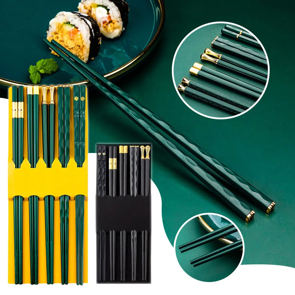 Premium Alloy Chopsticks Set – Non-Slip, Dishwasher Safe, 5 Pairs
