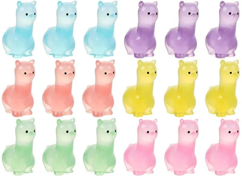 18-Piece Glow in the Dark Alpaca Resin Mini Figurines Set