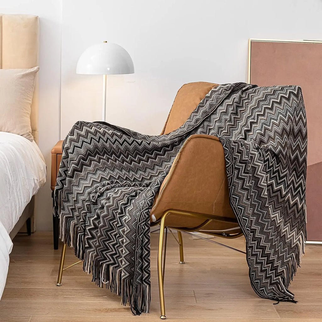 Battilo Boho Knit Throw Blanket with Tassels | Lightweight Sofa Throw