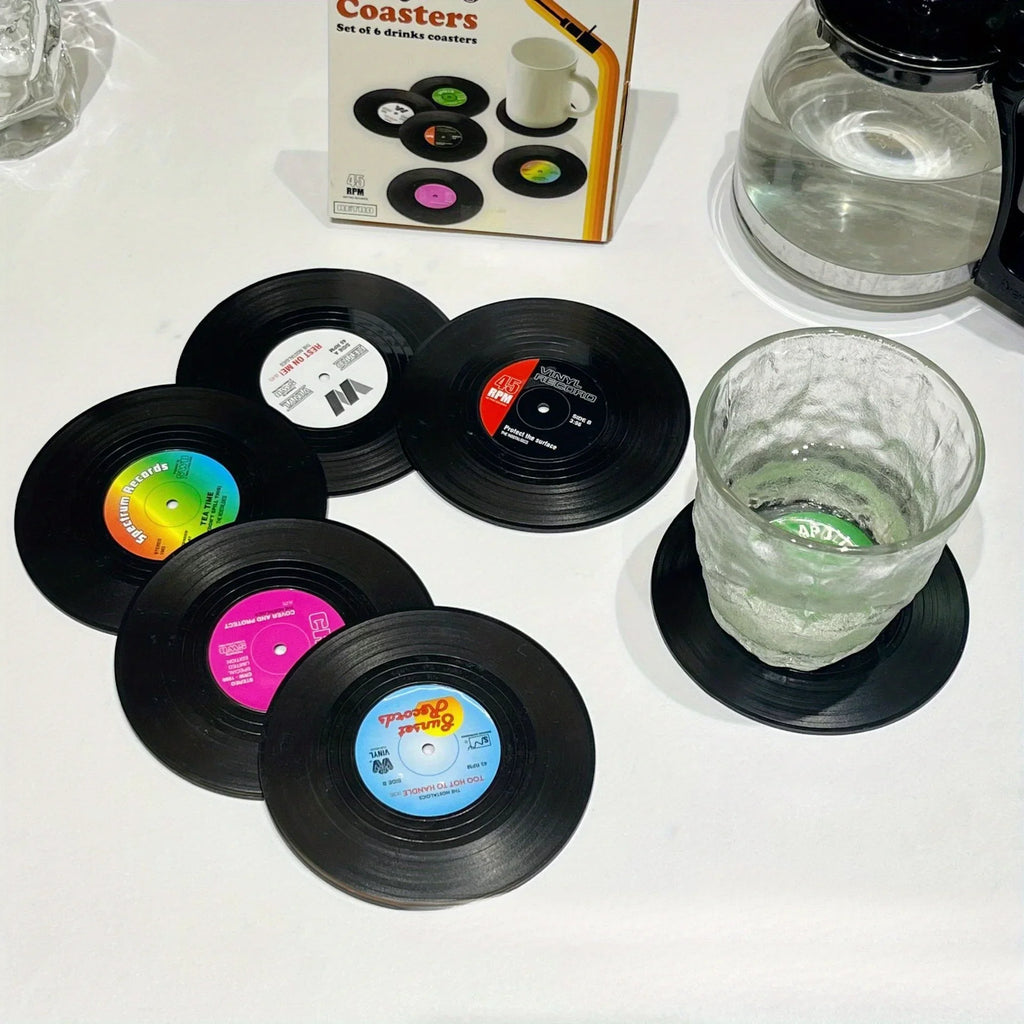 Vinyl Record Coasters Absorbent Retro Home Decor Coffee Cup Placement