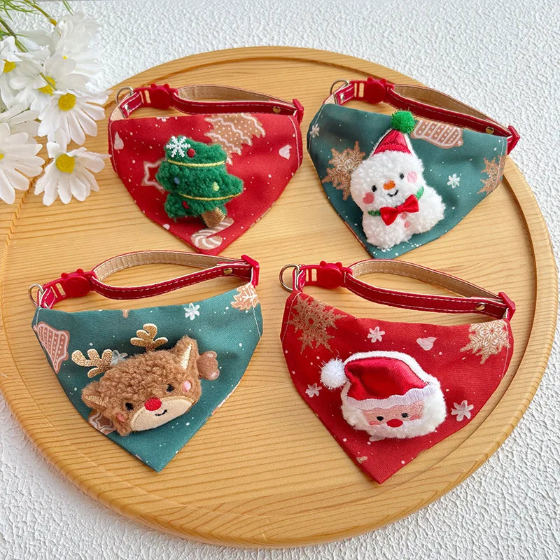 Christmas Pet Triangle Scarf Collar Cute Cat Accessories Dog Red Elk