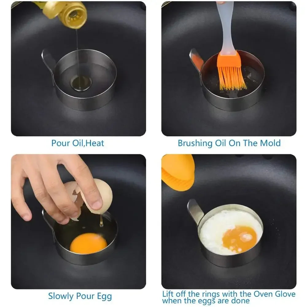 304 Stainless Steel Egg Frying Ring Mold with Heat-Resistant Handle