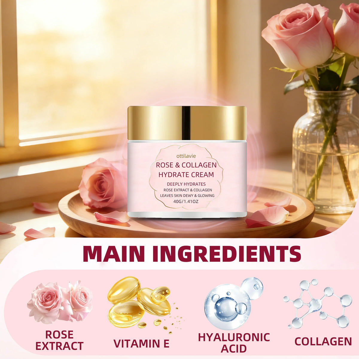 Ottilavie Rose Collagen Hydrating Face Cream | All Skin Types
