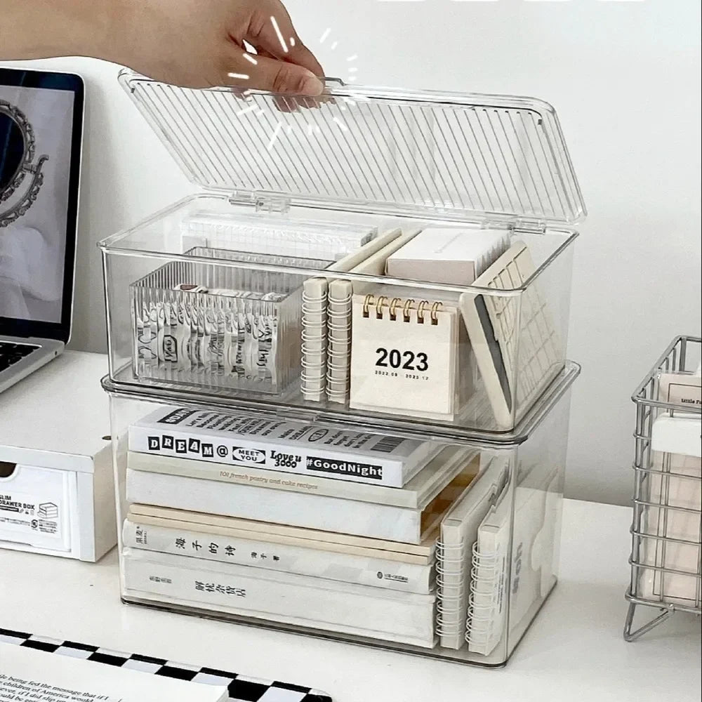 Desktop Storage Box Large Capacity Lid Transparent Cosmetic Office