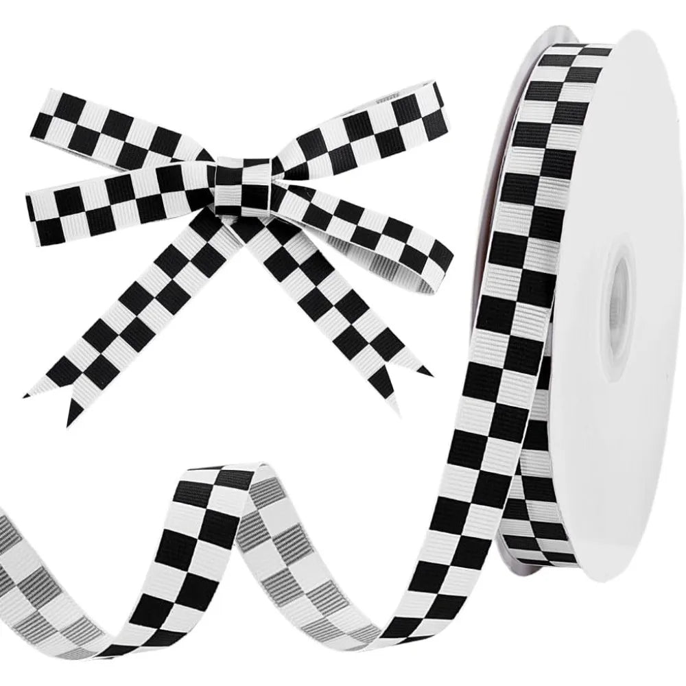 Black Check Polyester Ribbon 5/8" 50 Yards – Gift Wrap & Craft
