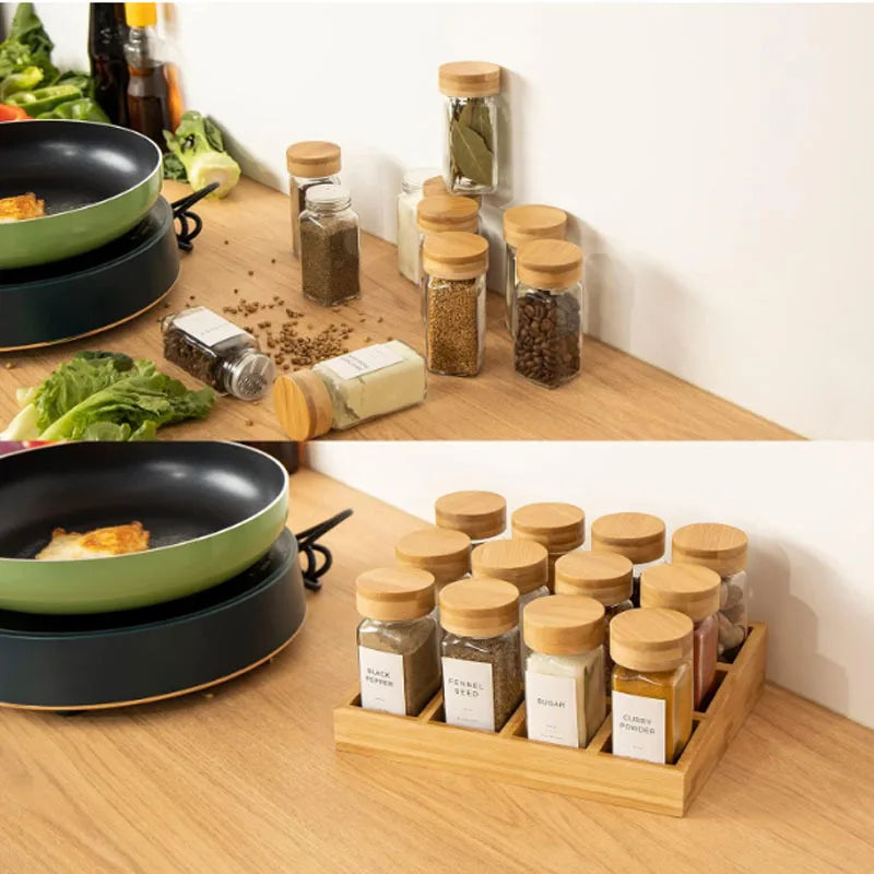Bamboo 12-Compartment Spice Rack Desktop Condiment Organizer
