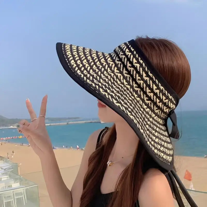 Women's Collapsible Straw Sun Visor Cap – Wide Brim UV Hat